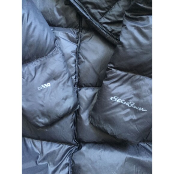 EDDIE BAUER MEDIUM PARKA COAT EB550 WINTER PUFFER JACKET BLACK HOODIE 75% DOWN - Picture 8 of 12